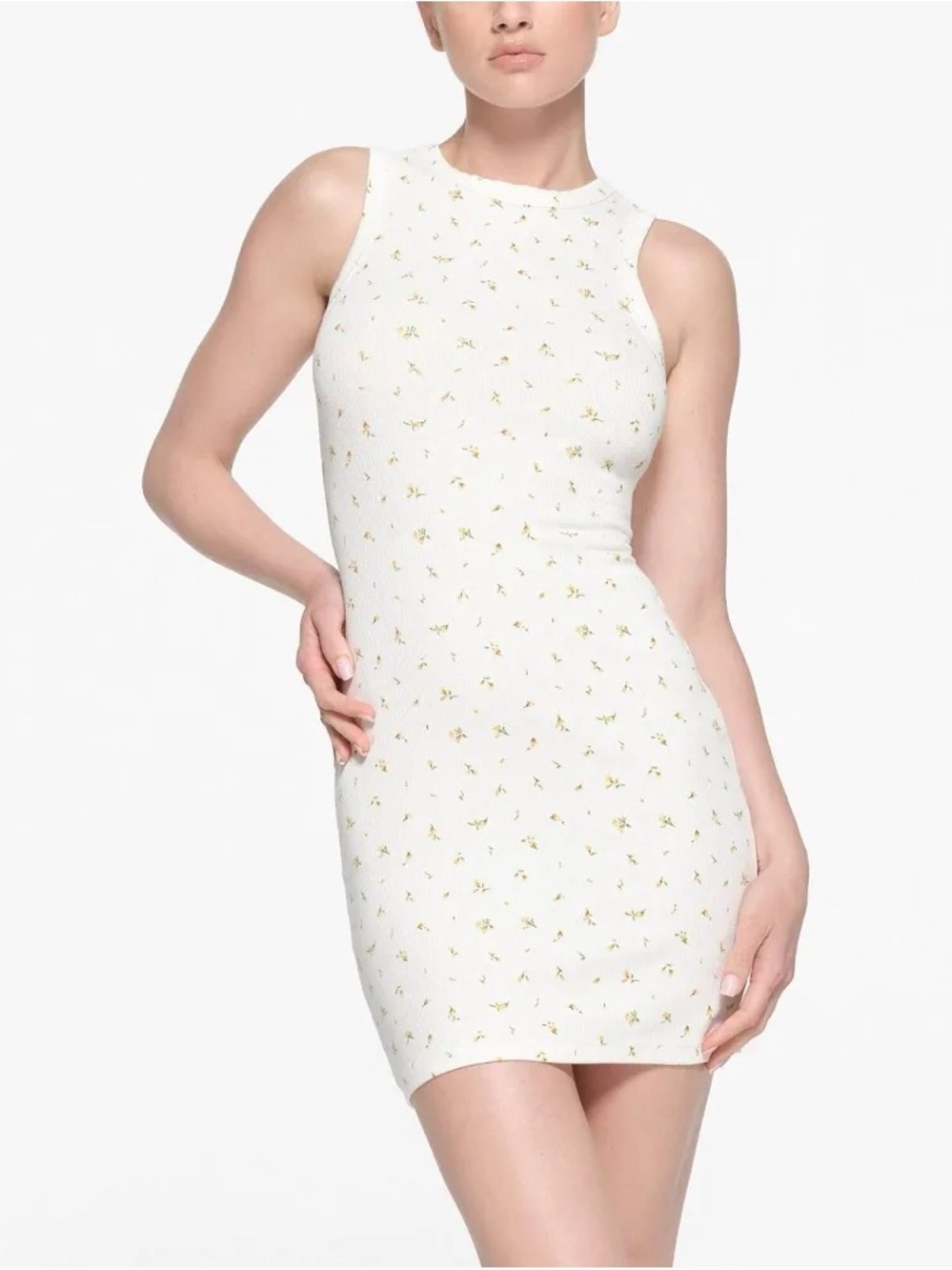 SKIMS Cotton Rib Tank Dress in Marigold Rosebud Print